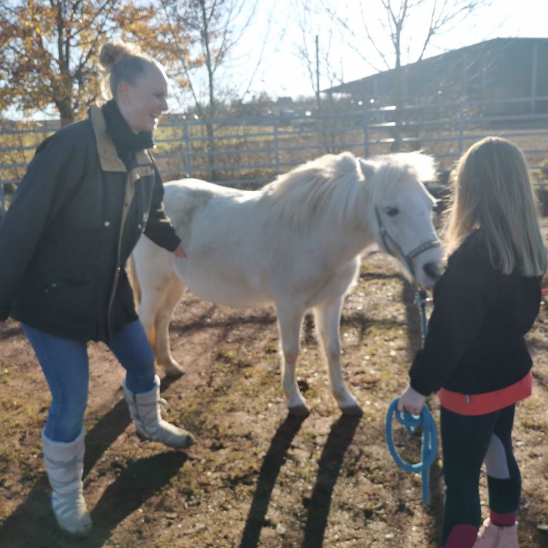 Kind im Coaching mit einem Pony mit viel Leichtigkeit und Humor